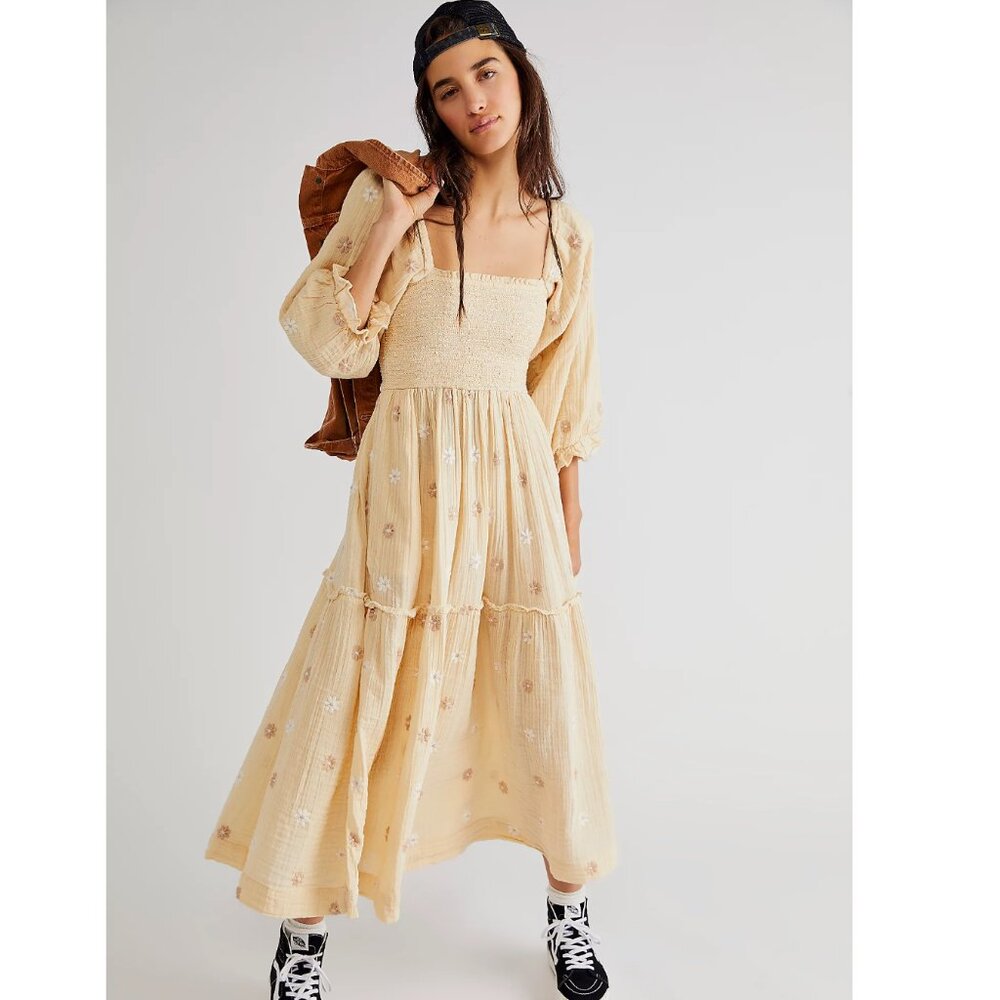 Free People Dahlia Embroidered Maxi Dress in Pearl Island